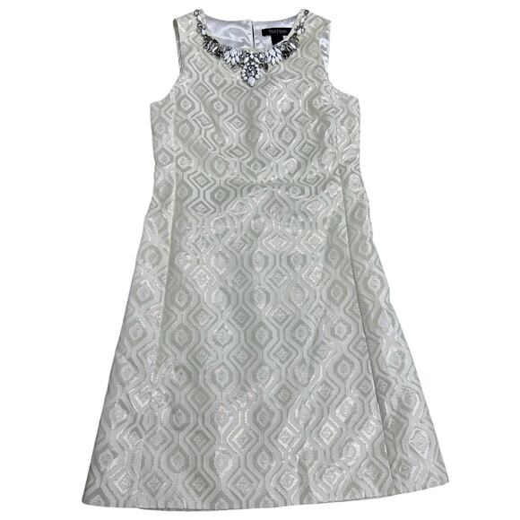 White House Black Market 00 Ivory Jacquard Cocktail Dress Embellished Sleeveless - Picture 1 of 8